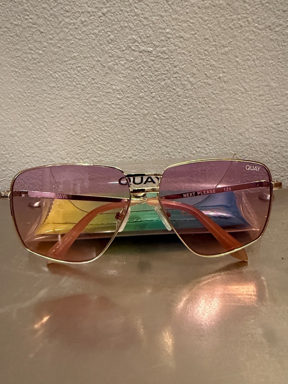 Quay Australia Pink Gradient Rectangle Sunglasses